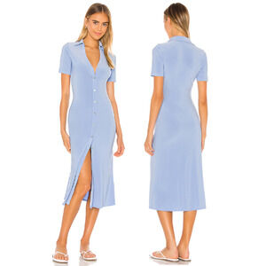 Song of Style Francine Short Sleeve Button-Up Midi Dress Cornflower Blue Medium